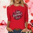 thumbnail image 2 of asdoklhq Valentines Day Clothes for Women Day Printed 3/4 Sleeve Crew Neck Fashion Pullover Tops T-Shirt Red L, 2 of 5