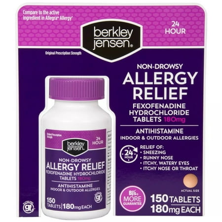 Berkley Jensen Non-Drowsy Allergy Relief Tablets  150 ct. Berkley Jensen Non-Drowsy Allergy Relief Tablets  150 ct. Product Features: 180mg antihistamine tablets Relief of runny nose  itchy  watery eyes and itchy nose or throat Non-drowsy 24-hour relief Includes 150 tablets