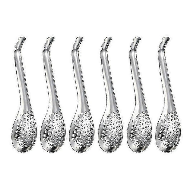 6 Pcs Stainless Colander Caviar Spoon Stainless Steel Cocktail Spoon Catering Spoons Kitchen Slotted Spoon Julep Strainer