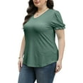 thumbnail image 5 of Penkiiy Womens-Plus-Size-Summer-Tops Square Neck T Shirts Puff Short Sleeve Blouses Eyelet Tunics 5XL Green, 5 of 8