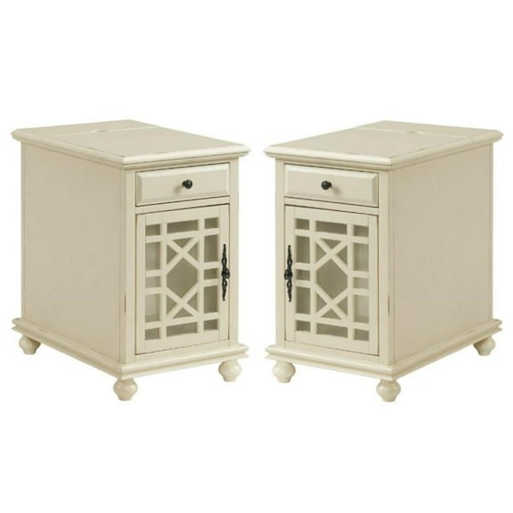Home Square Elegant Chairside Table in Power Antique White - Set of 2