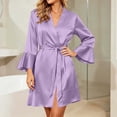 thumbnail image 5 of Bovxnpu Womens Robes Bathrobes 3/4 Sleeve Thin Bathrobe with Ruffle Fashion Casual Sleepwear, 5 of 6