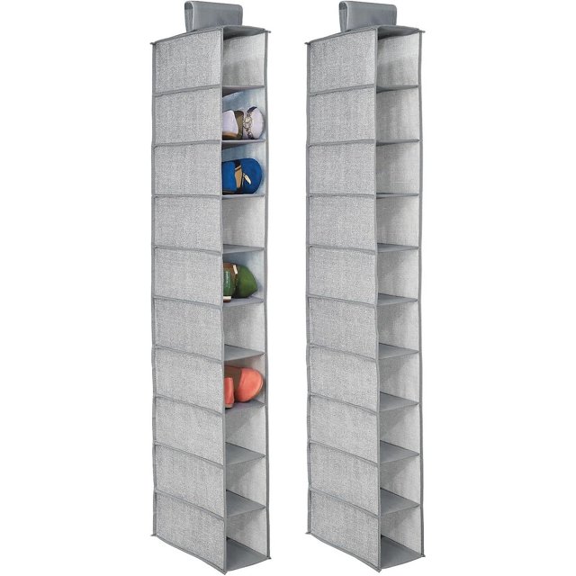 2 zapateros colgantes: soluciones ideales para guardarropas: almacenamiento de zapatos colgantes con 10 compartimentos, gris