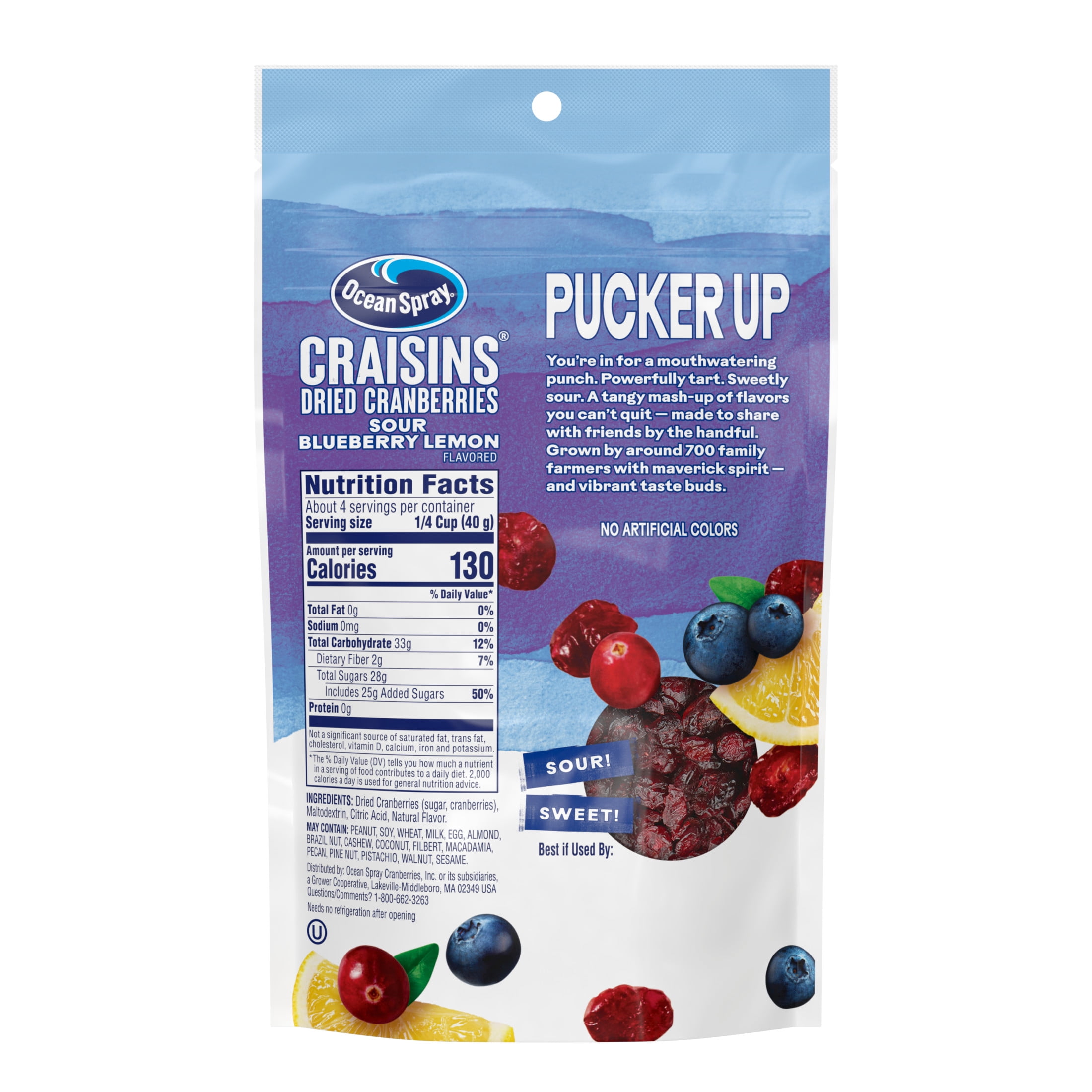 Ocean Spray® Sour Blueberry Lemon Flavored Craisins® Dried Cranberries​, 6oz