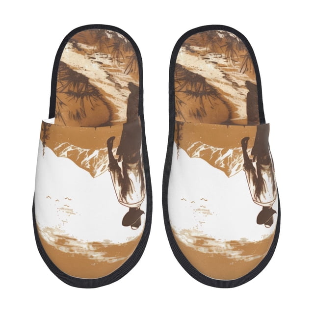 Balery Western Cowboy Countryside Pantuflas de Casa de Felpa Silenciosas con Diseño Estampado, Zapatillas Cómodas Antideslizantes de Algodón para Interior-Large