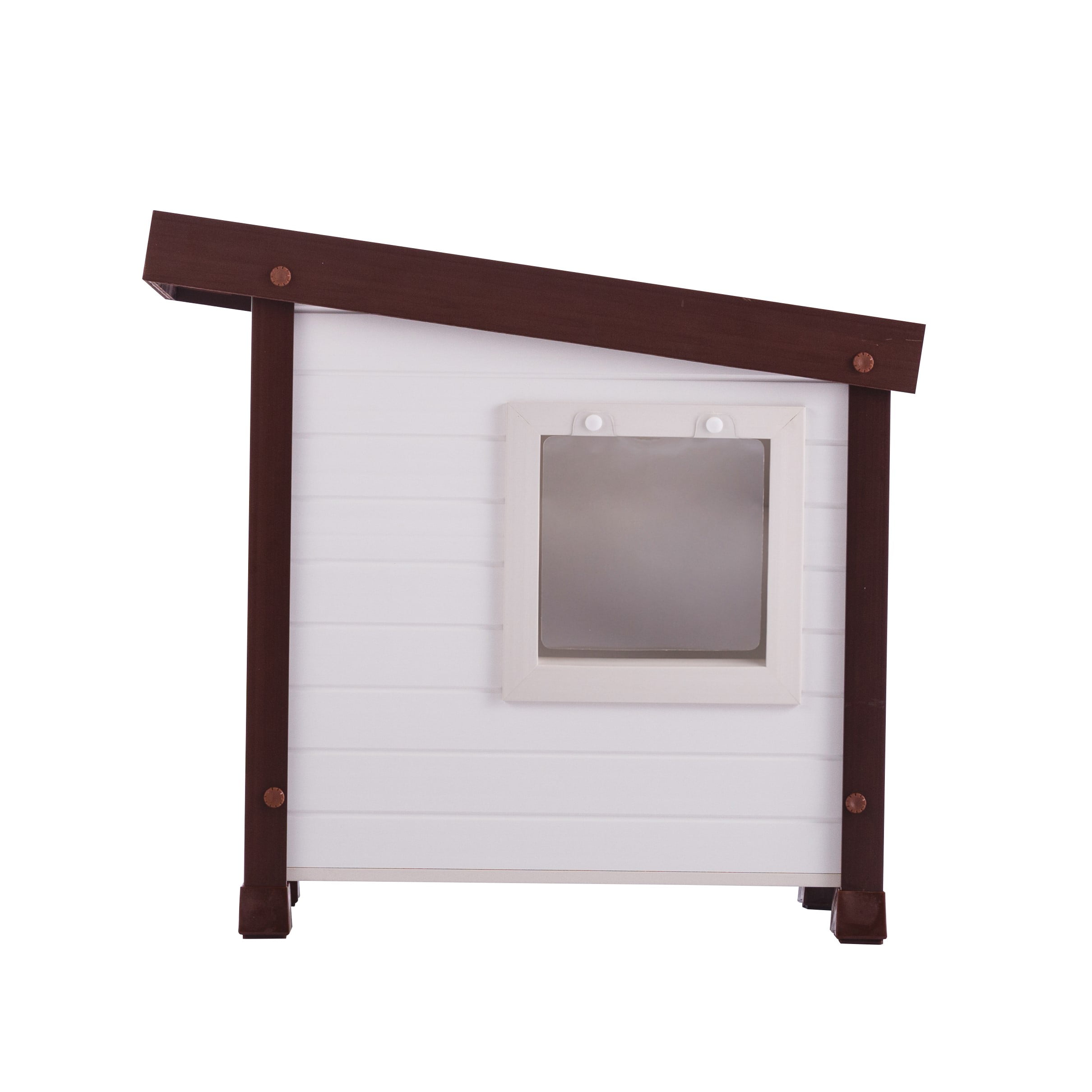 New Age Pet ECOFLEX Outdoor Cat House Durable Wood Plastic Composite Dual Entry Easy Assembly Elevated Floor Ventilated Heated Pad Compatible for Multiple Cats Maple Brown Walmart