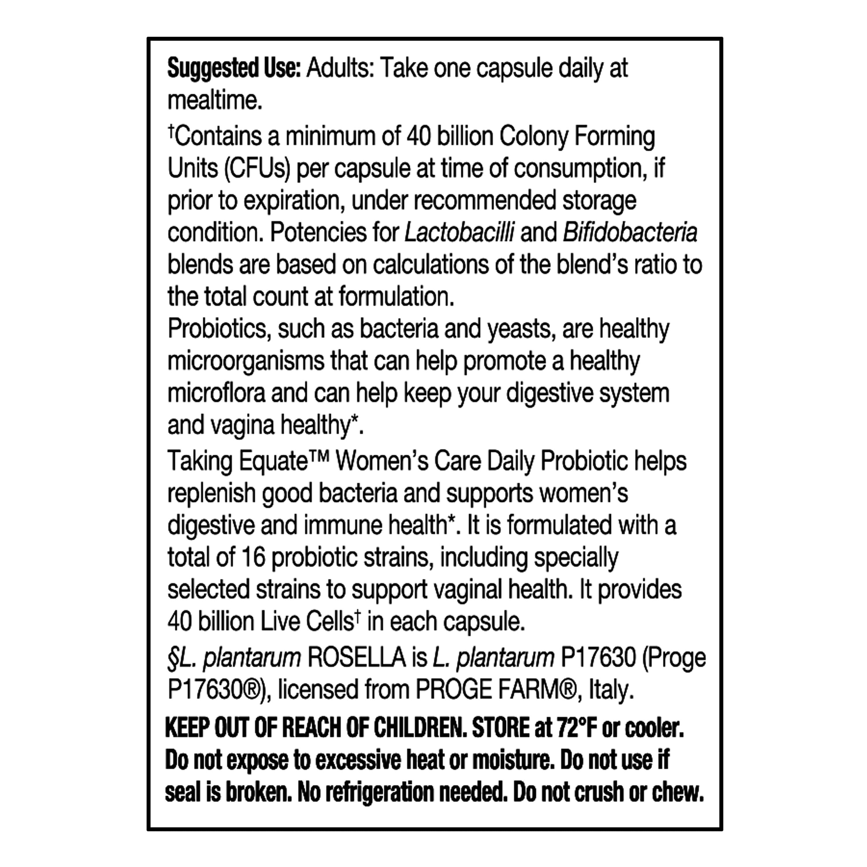 Equate Women's Care Daily Probiotic Delayed Release Vegetarian Capsules, 30 Count