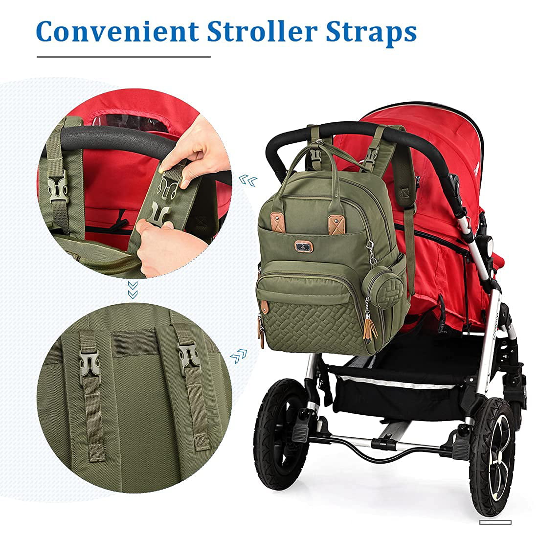 Stroller Hooks Pacifier Case and Universal Stroller Clips for Mom Dad Dikaslon Large Unisex Baby Bags with Changing Pad Diaper Bag Backpack 