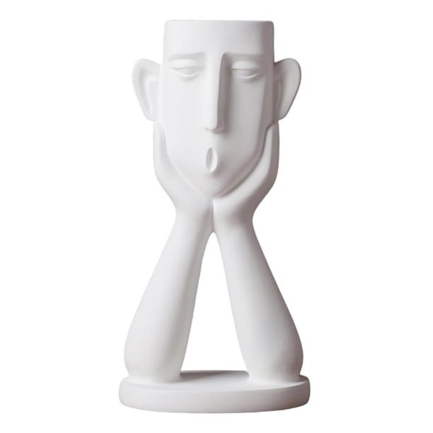 Escultura humana abstracta, jarrón, maceta, expresión decorativa, maceta suculenta. blanco