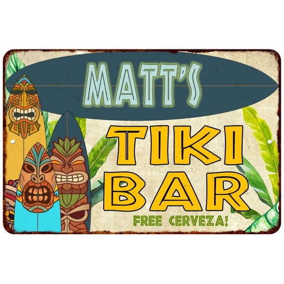 Matt's TIKI BAR Island Sign Metal Wall Decor 8 x 12 High Gloss Metal 208120058340