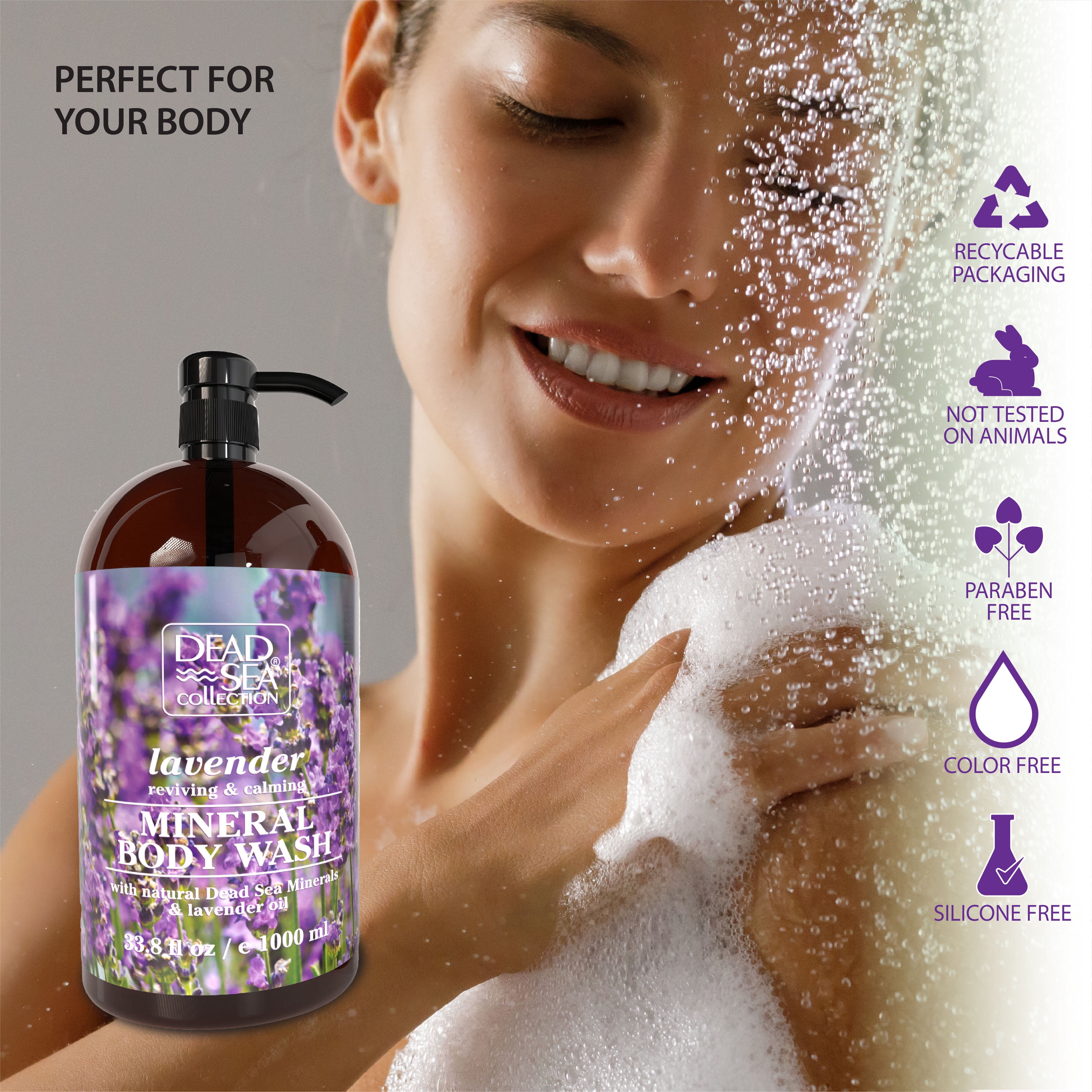 Dead Sea Collection Body Wash, Lavender Oil and Dead Sea Minerals, Pack of 2, 33.8 oz Each