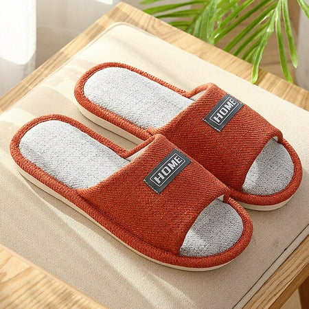 

PIKADINGNIS Home Mens Bedroom Hemp Slippers Simple Breathable Flax Cotton Lovers Casual Shoes Four Seasons Non-Slip Flat Ladies Slides