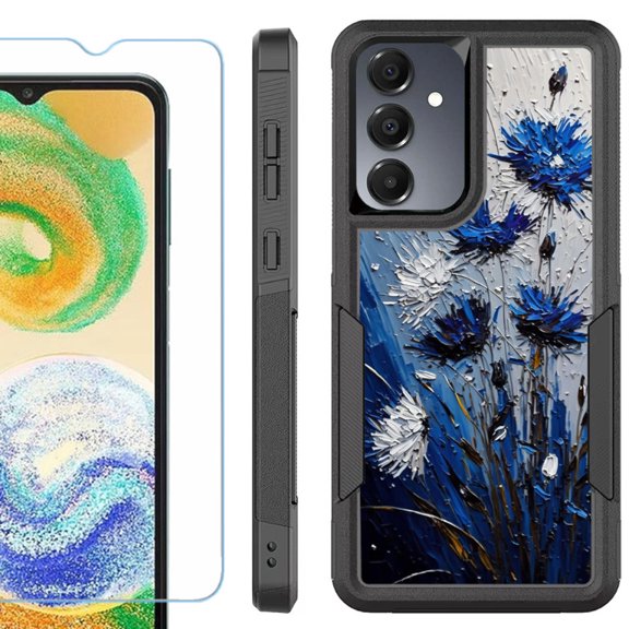 Heavy Duty Dual Layer Hybrid Phone Case for Samsung Galaxy S24 FE 5G with Tempered Glass Screen Protector, by OneToughShield - Cornflower