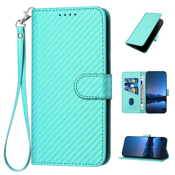 Allytechgroup Google Pixle 9 Pro XL Case Wallet, Carbon Fiber Flip Stand Cards Slots Mangetic Closure Hand Wrist Phone Case Cover for Google Pixel 9 Pro XL, Lightblue