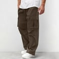 thumbnail image 2 of Wavsuf Cargo Pants for Men, Multi Pockets Casual Outdoor Straight Type Pleated Loose Fit Everyday Trousers Brown M, 2 of 7