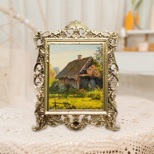 Marco de Fotos en Miniatura 1:12, Adornos de Muebles en Miniatura, Accesorios de Marco de Fotos, Marco de Mural de Pared para Exhibición de Ventana, R Latón CUTICAT Marco de fotos de casa de muñecas