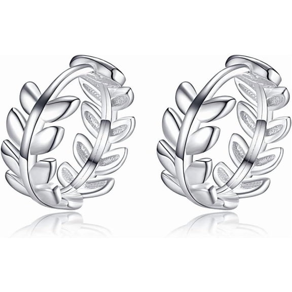 Cartilage Mini Hoop Earrings for Women 925 Sterling Silver Leaf Round Huggie Hooped Tragus Piercings Small Endless Hoops Earring Studs 8mm