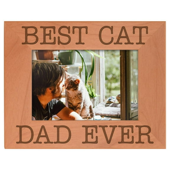 ThisWear Funny Cat Décor Best Cat Dad Ever Natural Wood Engraved 4x6 Landscape Picture Frame Wood