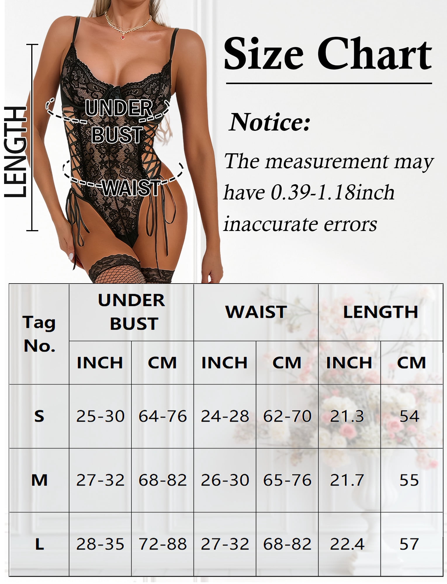 Ausing Lingerie for Women Valentine's Day Gifts Teddy Bodysuit Lace Babydoll with Stocking One-Piece See Through Strappy Sexy Boudoir Outfit Black L