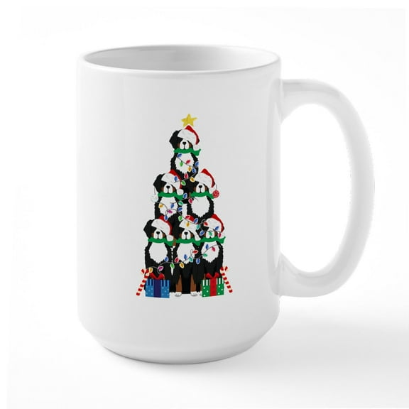 CafePress - Bernese Mt Dog Xmas Tree Mugs - 15 oz Ceramic Large White Novelty Mug