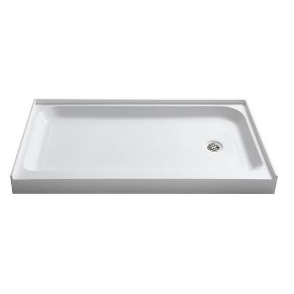 Anzzi SB-AZ03RD 5.5 x 32 x 60 in. Tier Right Drain Single Threshold Shower Base, Glossy White
