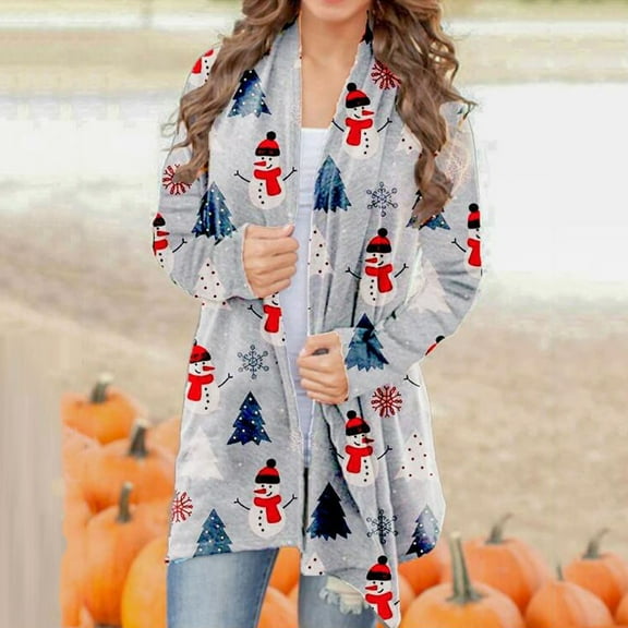 AOOCHASLIY Christmas Women Coat Woman Long Sleeve Christmas Fashion Fallow Printing Beautiful Cardigan