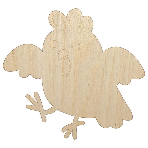 Cartoon Chicken Hen Trying to Fly Wood Shape Unfinished Piece Cutout Craft DIY Projects - 4.70 Inch Size - 1/8 Inch Thick
