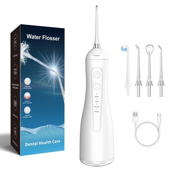 Hydropulseur Portable Irrigateur Buccal avec 5 Modes, 6 Embouts Remplaçables, Nettoyeur de Dents Rechargeable Étanche pour Maison et Voyage - Réservoir Détachable 300ml