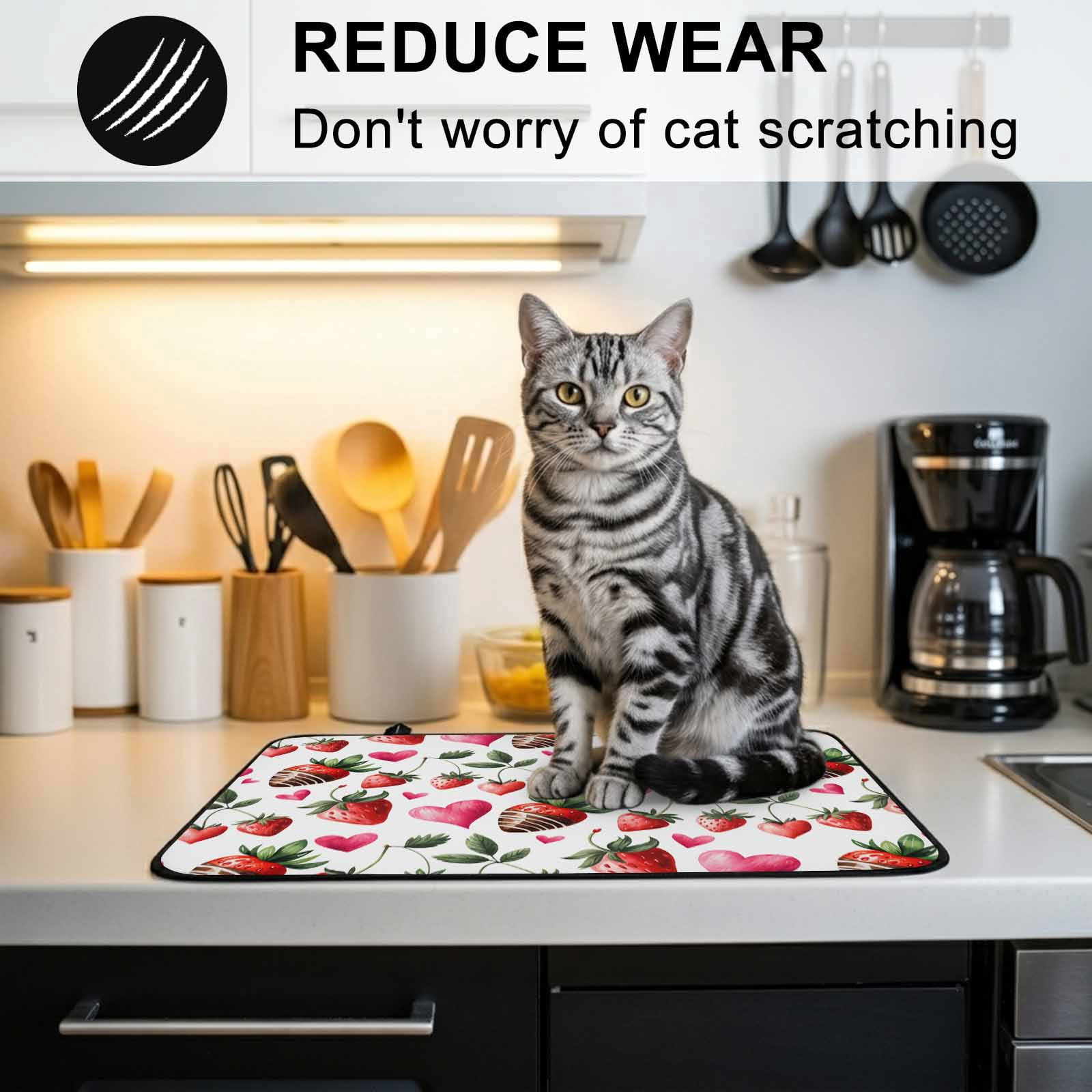 Red Strawberry Stove Top Cover for Electric Stove, Heat-proof & Non Slip Glass Top Stove Cover Protector, Flowers Pink Love Valentine's Day Kitchen Flat Cooktop Rubber Mat 24x21 Inches