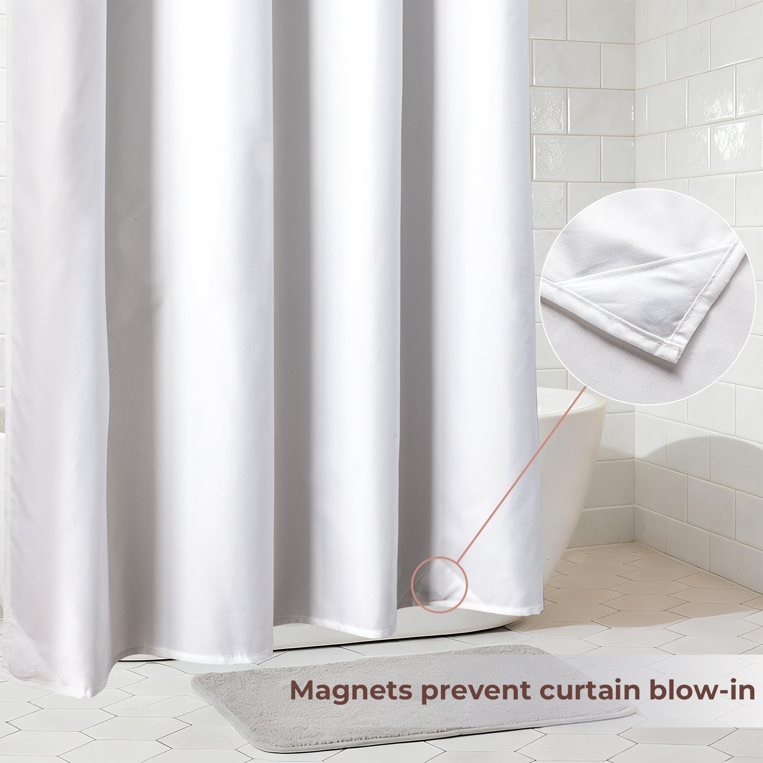 Yiannan Waterproof Fabric Shower Curtain Liner with 3 Magnets,Machine Washable，Mold Resitant,72x72, White