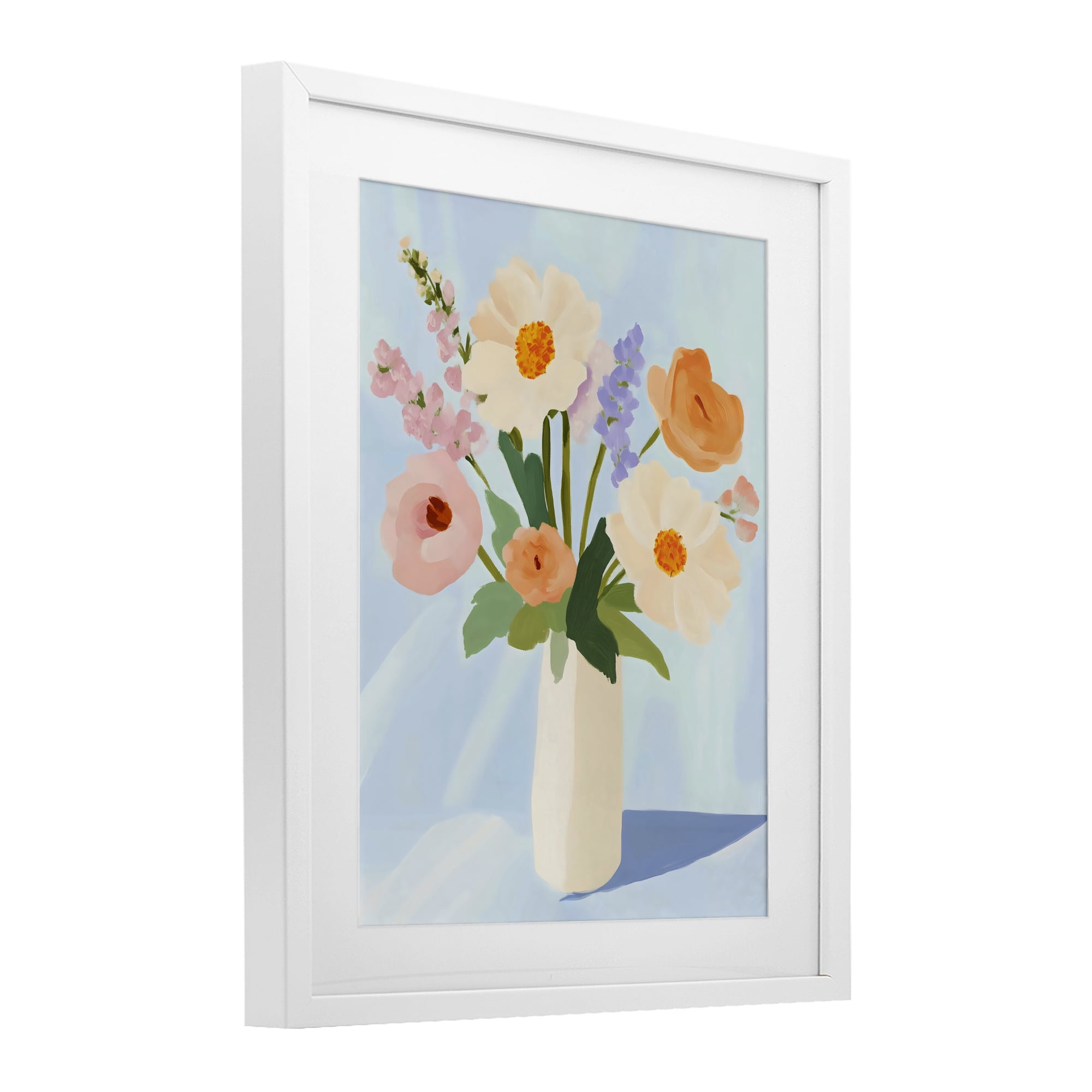 Stupell Industries Floral Bouquet in Sleek White Vase White Framed Print Under Glass, design by The Prints Vibe