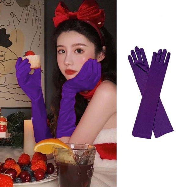 Guantes de ópera sobre el codo - guantes largos de licra elástica para vestuario y cosplay, negro/blanco/rojo/azul/amarillo/verde/beige/rosa, 17,71 pulgadas