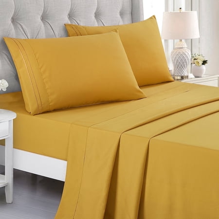 JCrown Premium Hotel Style Bed Sheets – Rich and Soft Hand, Breathable, and Cooling – Resistant to Wrinkle, Shrinkage, Fade, and Stain – Easy Care (Turmeric, King)