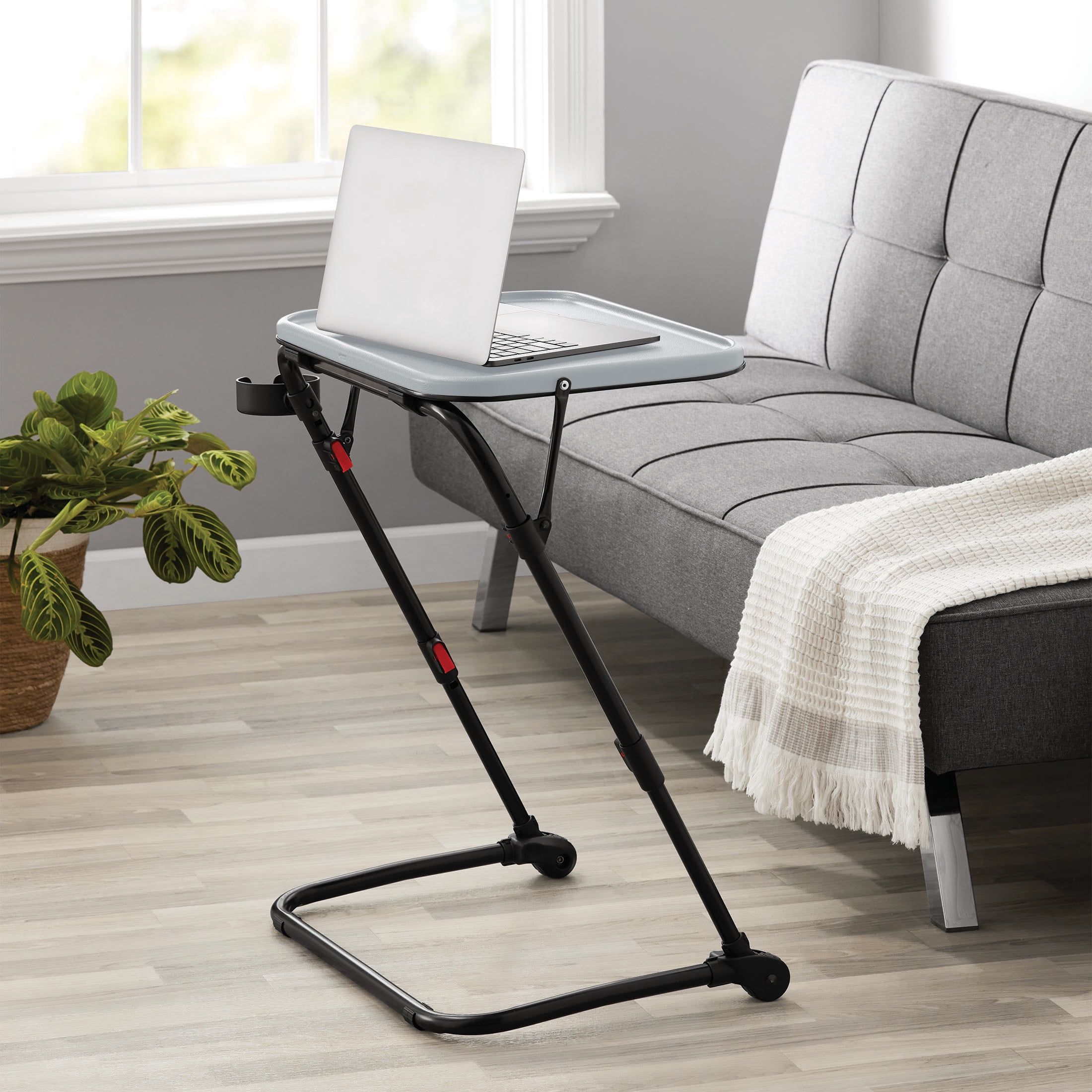 Mainstays Adjustable Folding TV Tray with Cup Holder, Gray