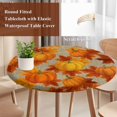 thumbnail image 4 of Orange Fall Round Tablecloth, Fitted Table Cover with Elastic for 36"-44" Round Tables, Pumpkins Thanksgiving Maple Leaf Rustic Table Cloth Outdoor Indoor Dinning Party Waterproof Tablecloths, 4 of 7