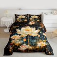 thumbnail image 2 of Manfei Chic Lotus Flower Queen Comforter Set,Country Plant Floral Bedding Sets,Staryy Night Bedding Comforter Set For Kids,Microfiber Bedroom Decor Reversible,3-Piece, 2 of 8