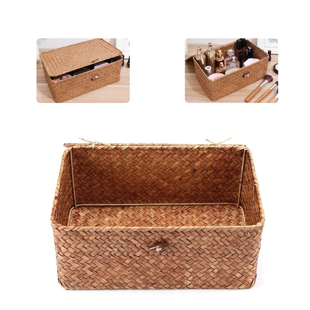 Home Bathroom Storage Resin Wicker Basket Clothes Box Gift Hampers W/ Lid & Lock 