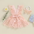thumbnail image 3 of Bagilaanoe Newborn Baby Lace Romper Dress 3D Flower Fly Sleeve Bodysuit Headband 6M 12M 18M 24M Infant A-line Tulle Princess Dresses, 3 of 8