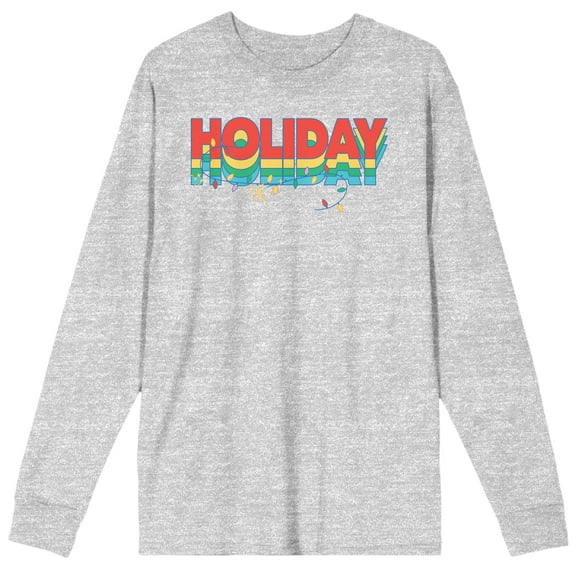 Looney Tunes Wile E. Coyote & Road Runner Holiday Crew Neck Long Sleeve Gray Heather Adult Tee-Medium