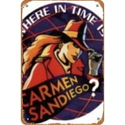 Retro Tin Sign Metal Poster Vintage WallDecorWhere in Time is Carmen Sandiego?MoviePub Restaurants Cafe Club Plaque Man Cave Wall 8x12 Inch