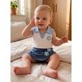 thumbnail image 6 of BemeyourBBs Toddler Baby Girl Summer Clothes Kids Baby Girl 2 Piece Cherry Denim Outfits Cherry Decor Lapel V-Neck Tank Vest Tops Jeans Denim Shorts Skirt Skorts Set, 6 of 9
