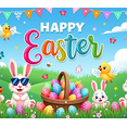 thumbnail image 3 of Colorful Easter Themed Banner with Bunny Chick and Egg Elements Happy Easter Party Decorations Backdrop for Easter Celebrations Photography Props Family Gatherings, 3 of 6