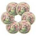 thumbnail image 2 of Haosy Set of 6 Drink Woven Coaster with Holder Heat Resistant Non-Slip Bar Coasters 4 Inches Rabbit in Teacup Butterfly Flower, 2 of 7
