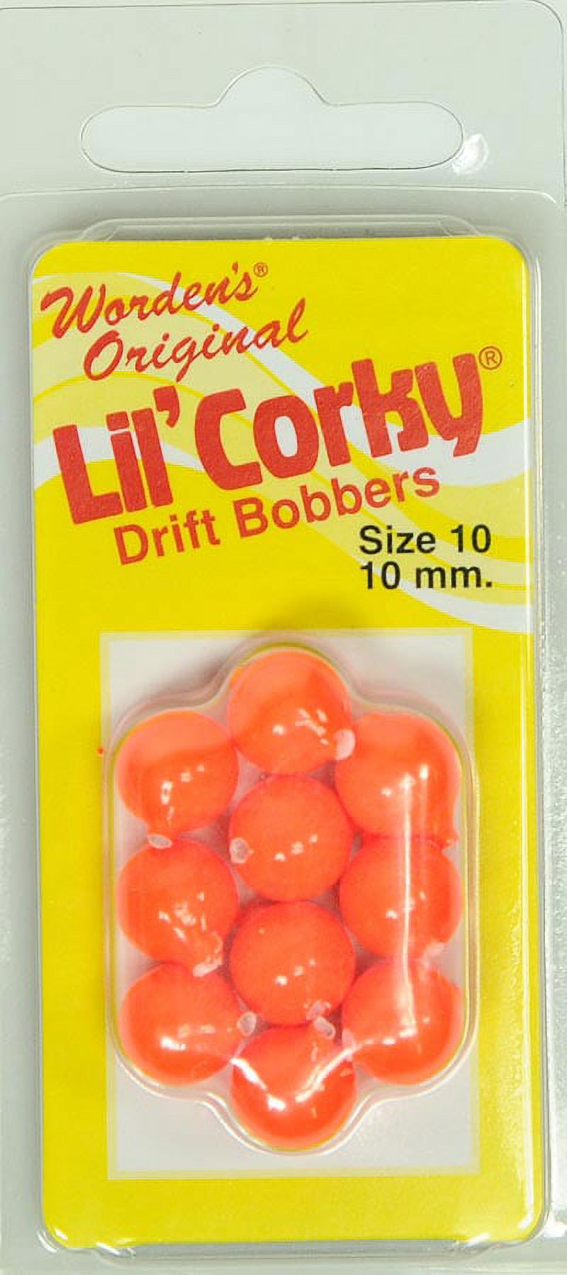 Yakima Bait Worden's Original Lil' Corky 3/8" Drift Bobbers, Flame, Size 10, 10 mm, 10 Count