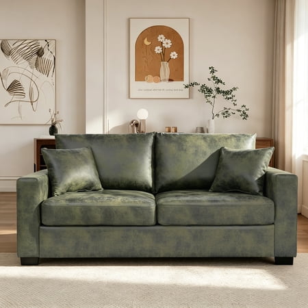 Lunale 69" Loveseat Sofa for Small Space, Modern Comfortable 2-Seater Upholstered Couch, Green Faux Leather