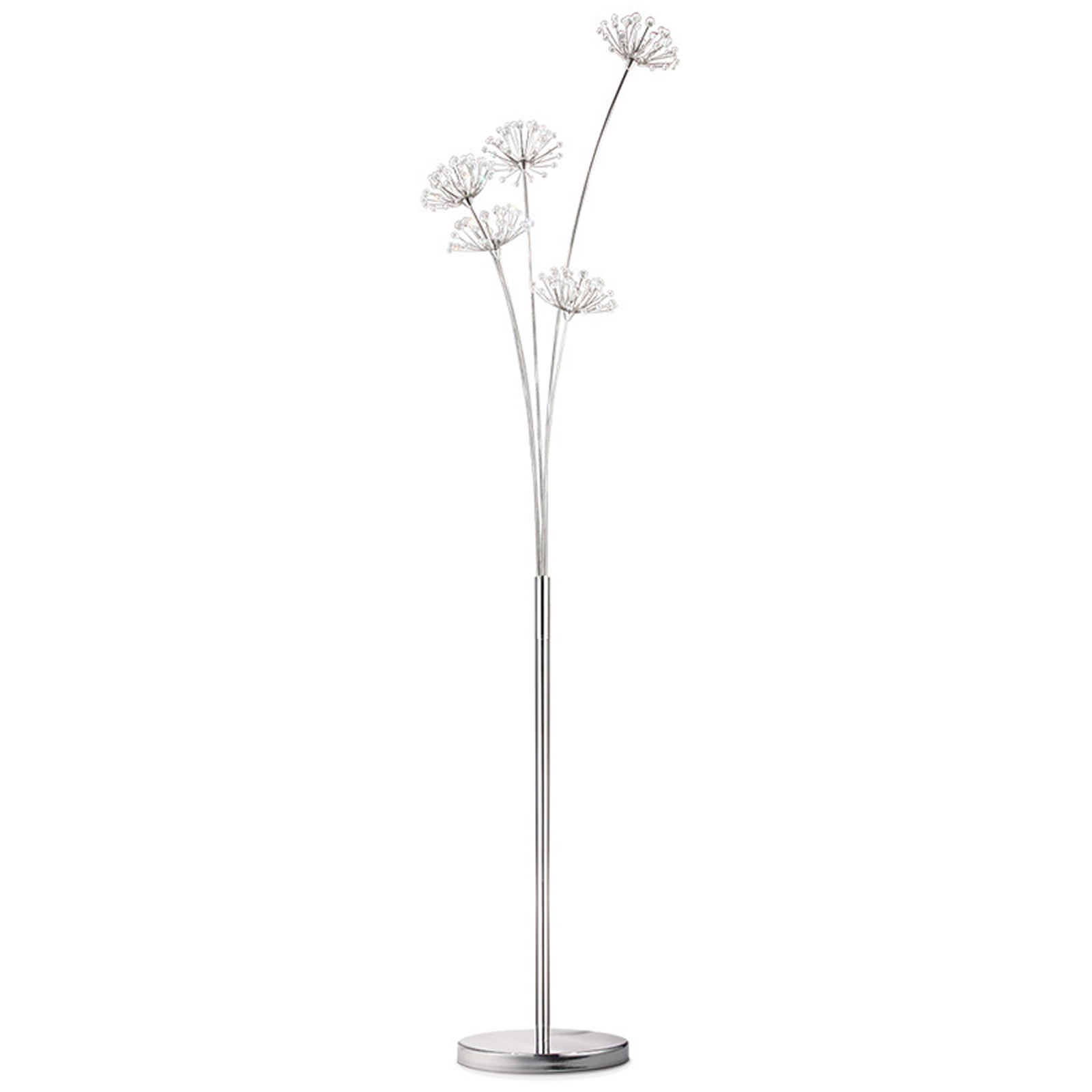 TFCFL Crystal Floor Lamp, 5 Heads Modern Elegant Dandelion Standing Lamp for Bedroom Living Room Office, 69-Inch, Silver