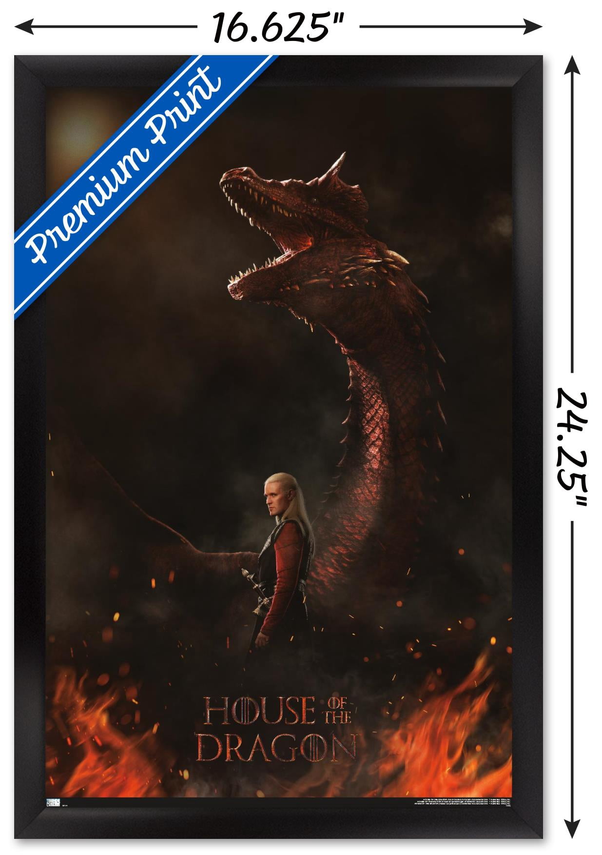 House of the Dragon - Daemon Dragon One Sheet Wall Poster, 14.725" x 22.375" Framed