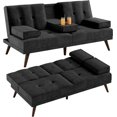 thumbnail image 1 of 60" Small Loveseat, 3 in 1 Cute Convertible Sofa Bed, Modern Futon Recliner Sleeper w/2 Cup Holder, Upholstered Folding Couch My Lux Decor Round, 1 of 11