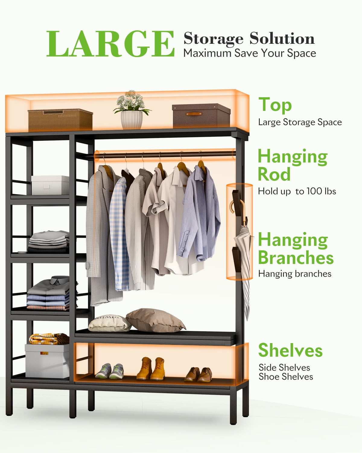 Dropship Free-Standing Closet Clothing Rack; Independent Wardrobe Manager;  Clothes Rack; Multiple Storage RacksLarge Heavy Duty Clothing Storage  Shelving Unit For Bedroom Laundry Room; Brown to Sell Online at a Lower  Price