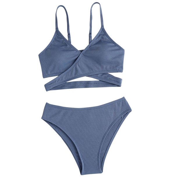 Toddler Girl 2 Piece Swimsuit Sport Solid High Waist Bikini Set